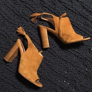 Halogen Cognac Suede Peep-toe Bootie